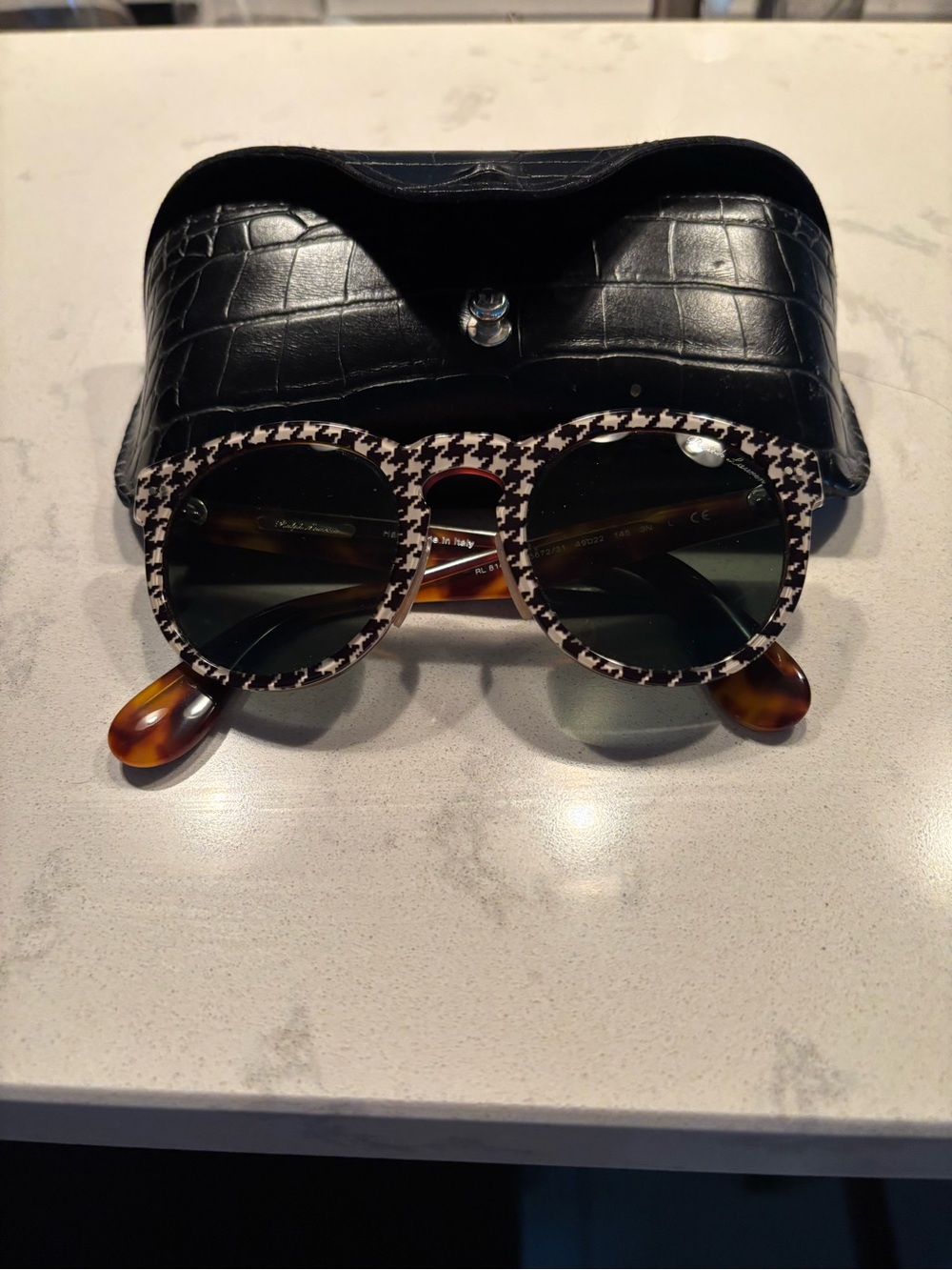 Classic Round Houndstooth Sunglasses - Black/Tortoise Ralph Lauren